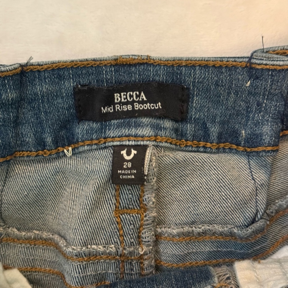 True Religion Blue Straight Leg Jeans with Unique Side Details